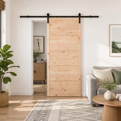 Sliding Door Natural Solid Pine Wood 80 x 208 cm Modern Interior Room Divider