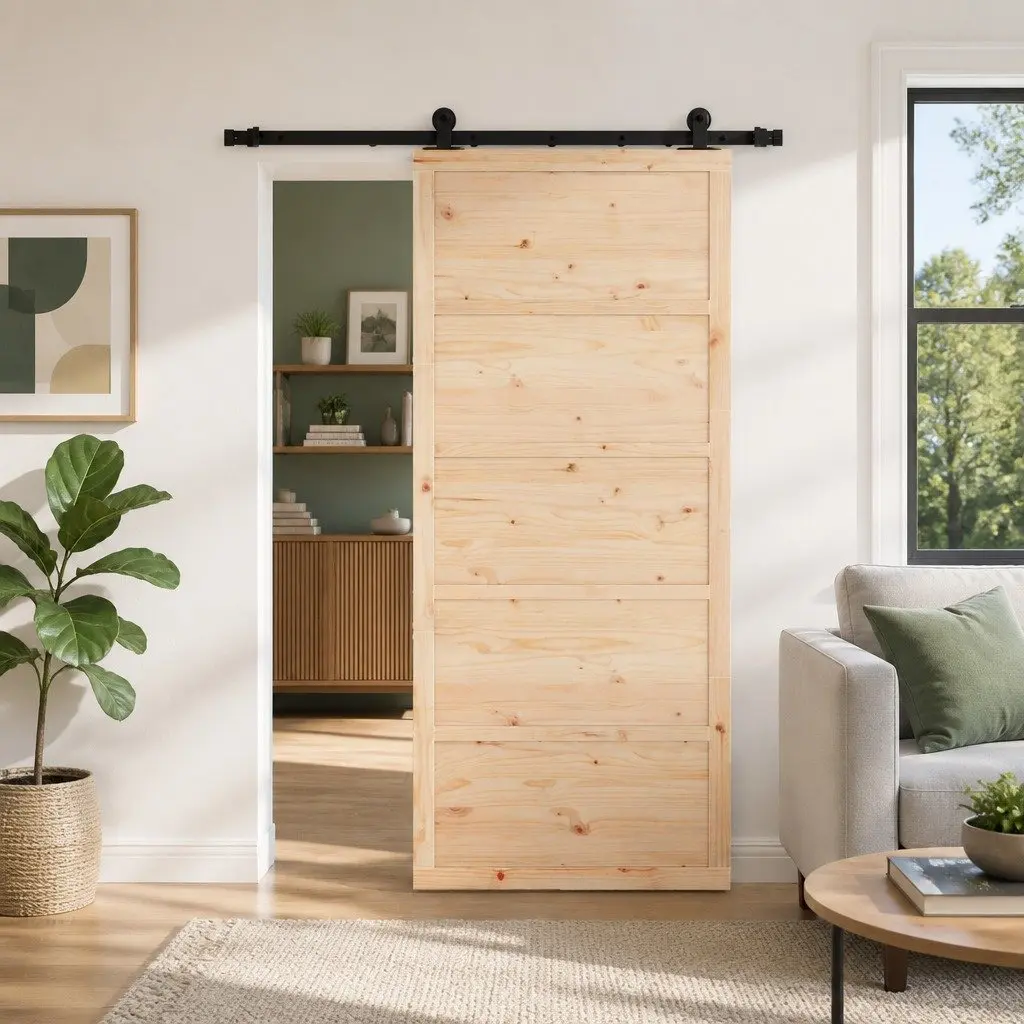 Sliding Door Solid Pine Wood 80 x 208 cm Natural Brown Modern Space Saving