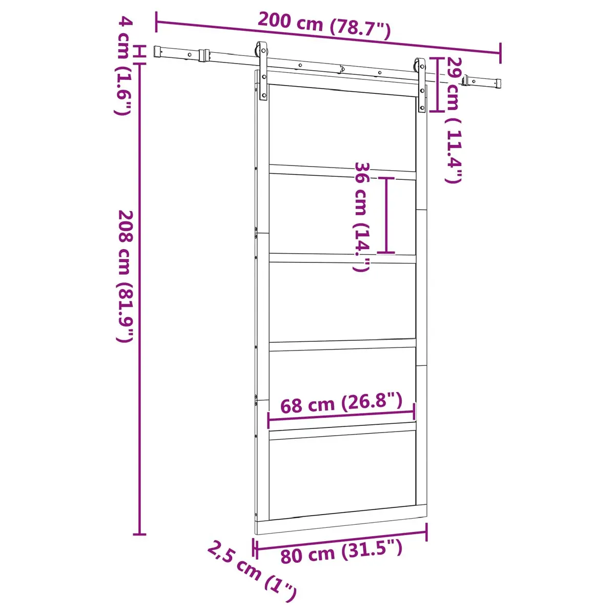 Solid Pine Wood Sliding Door 80 x 208 cm Natural Brown Top Track Space-Saving