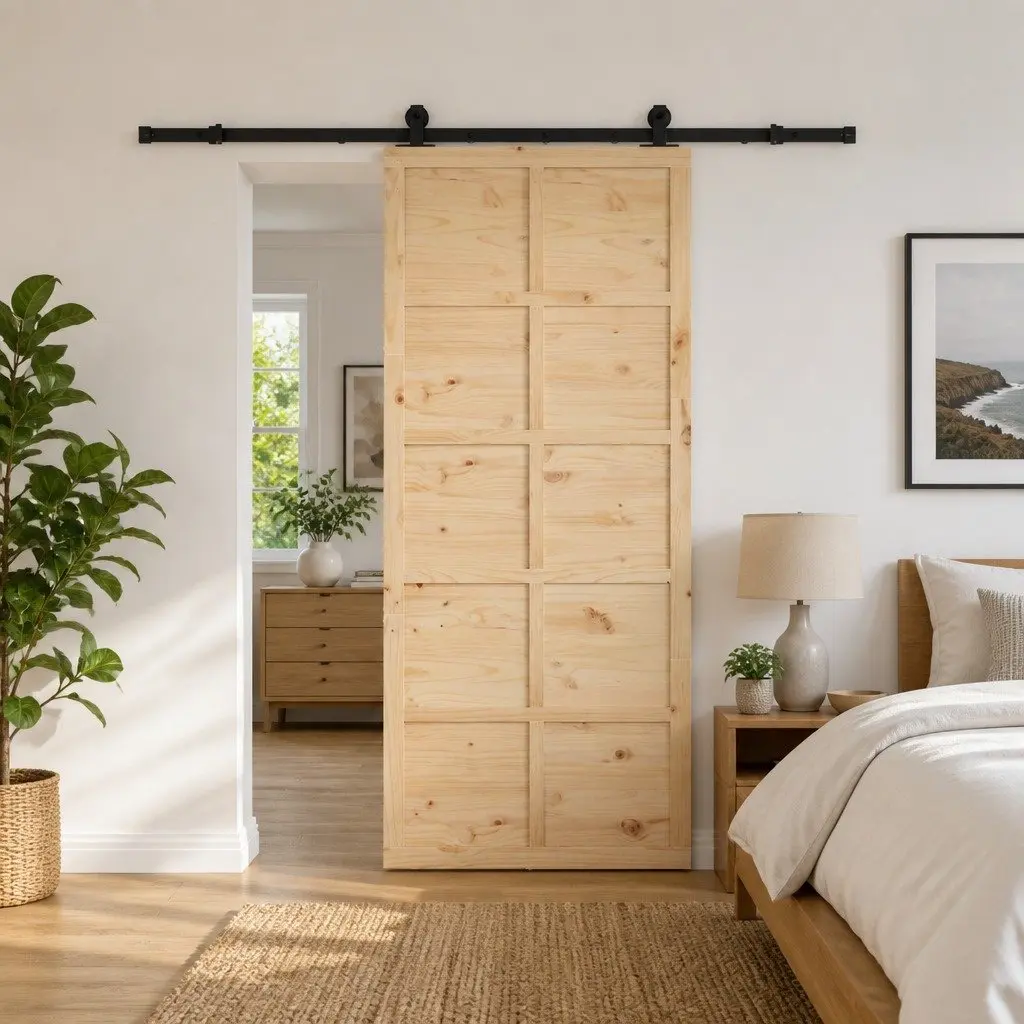 Sliding Door Solid Pine Wood 90x208cm Natural Interior Room Divider