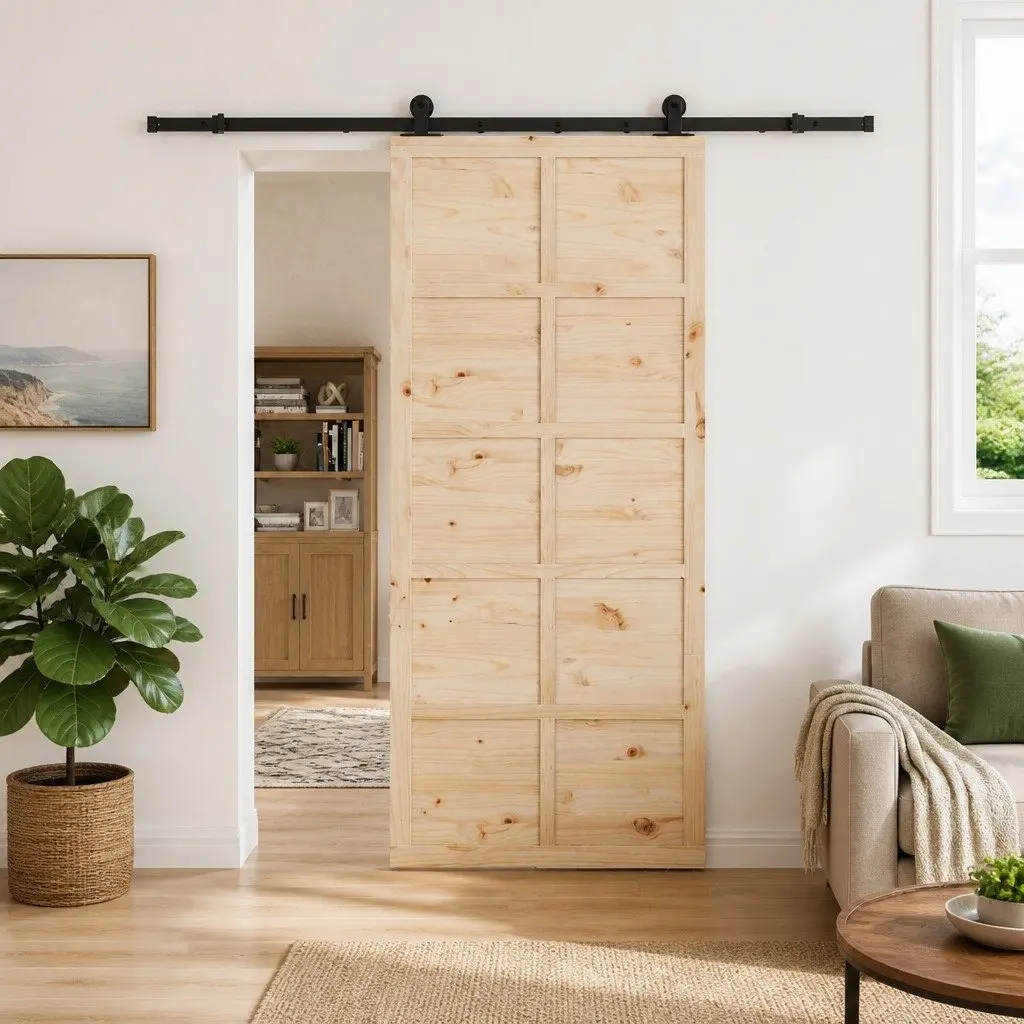 Sliding Door 80 x 208 cm Natural Solid Pine Wood Interior Space Saving Room