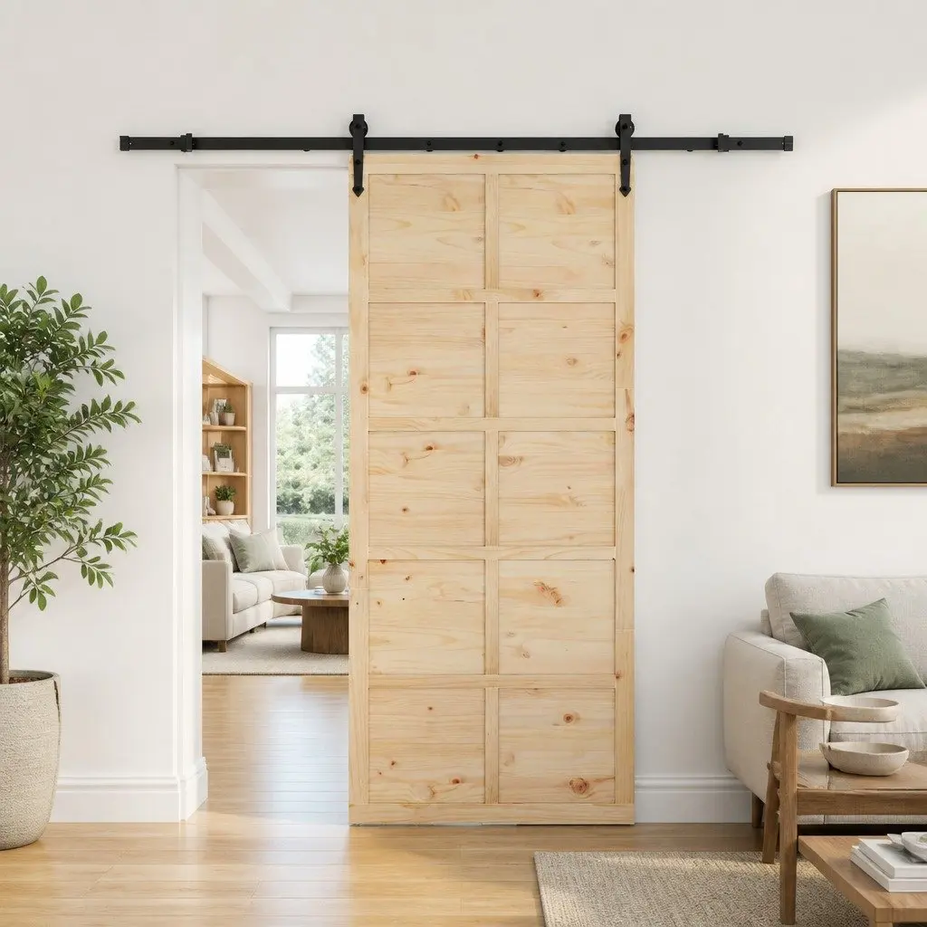 Sliding Door Solid Pine Wood 100 x 208 cm Brown Modern Interior Room Divider