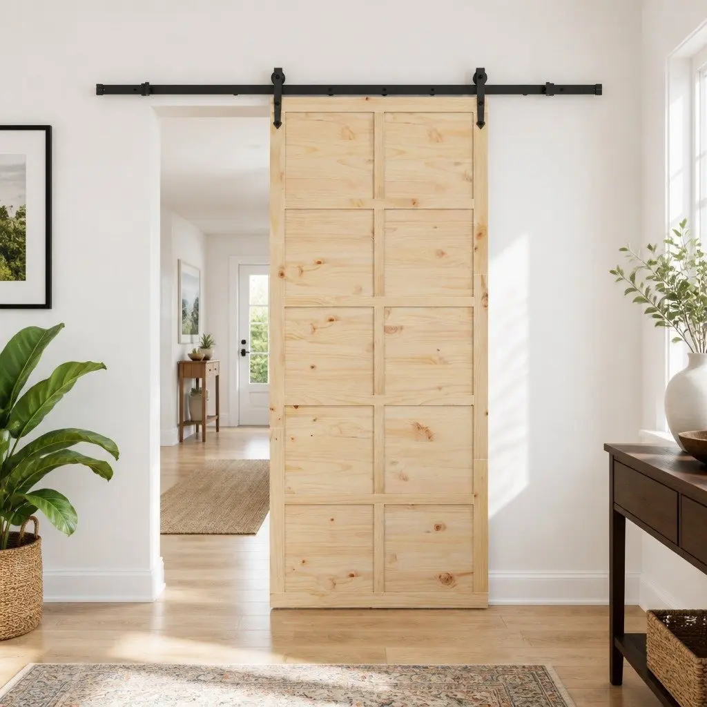 Sliding Door Solid Pine Wood 90 x 208 cm Natural Brown Modern Interior Room Divider