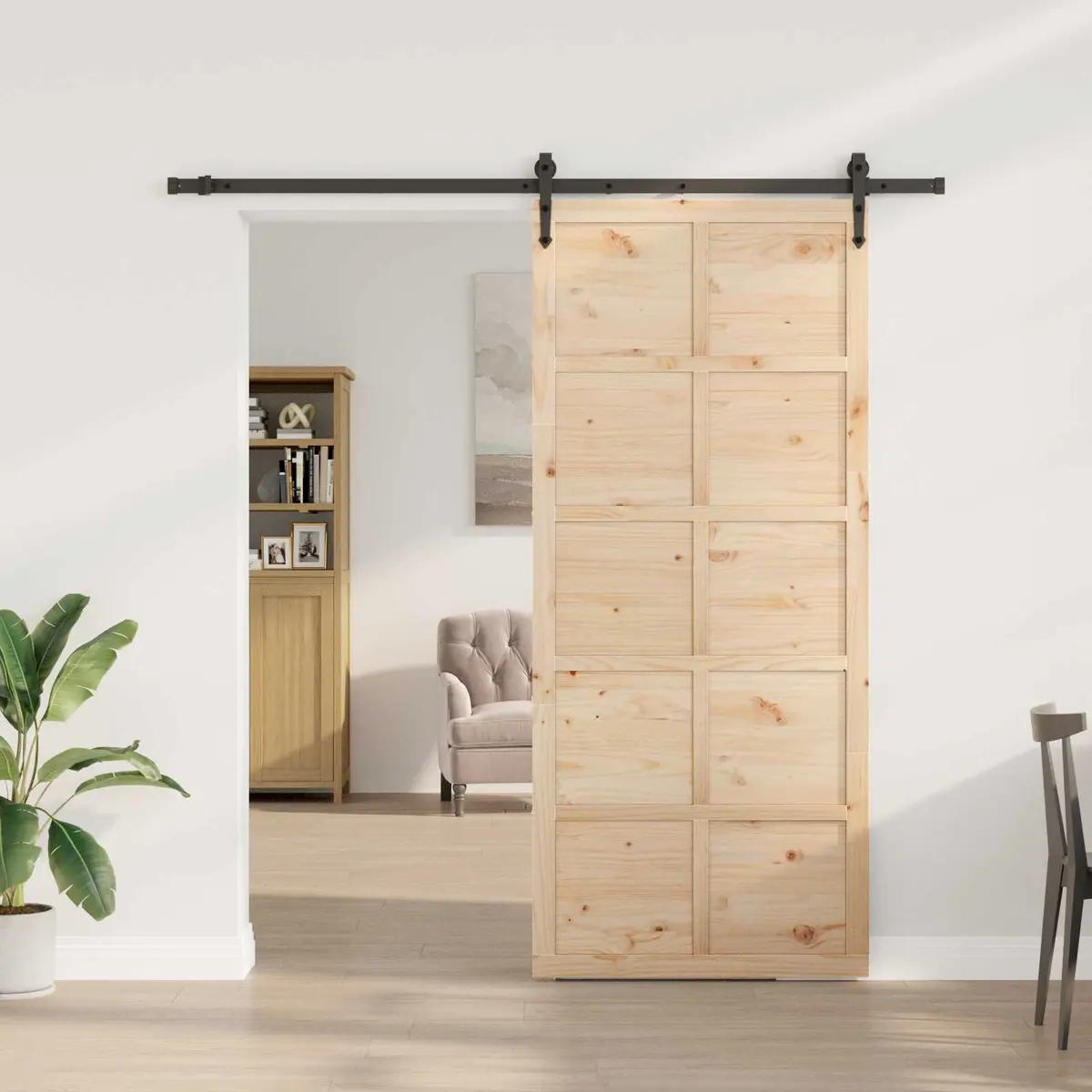 Sliding Door Solid Pine Wood 90 x 208 cm Natural Brown Modern Interior Room Divider