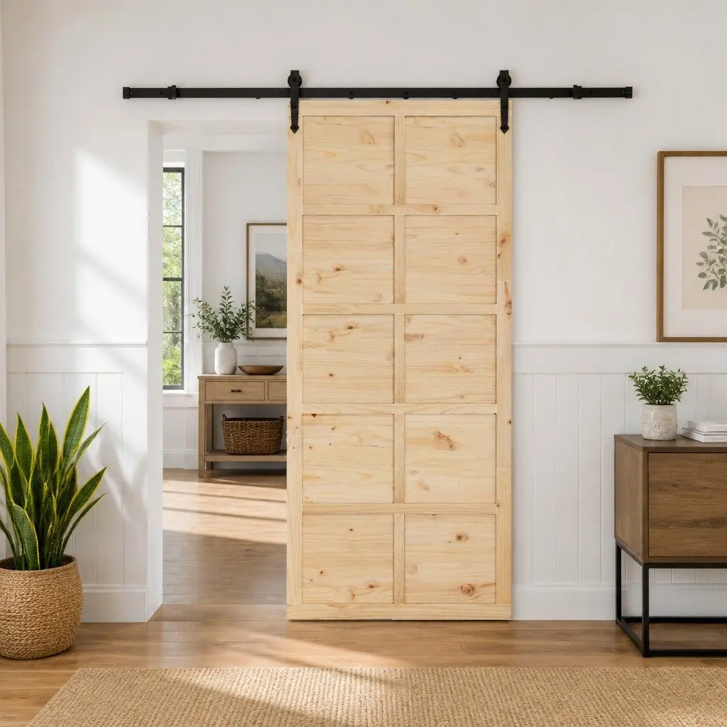 Sliding Door Solid Pine Wood 80 x 208 cm Natural Brown Interior Room Divider