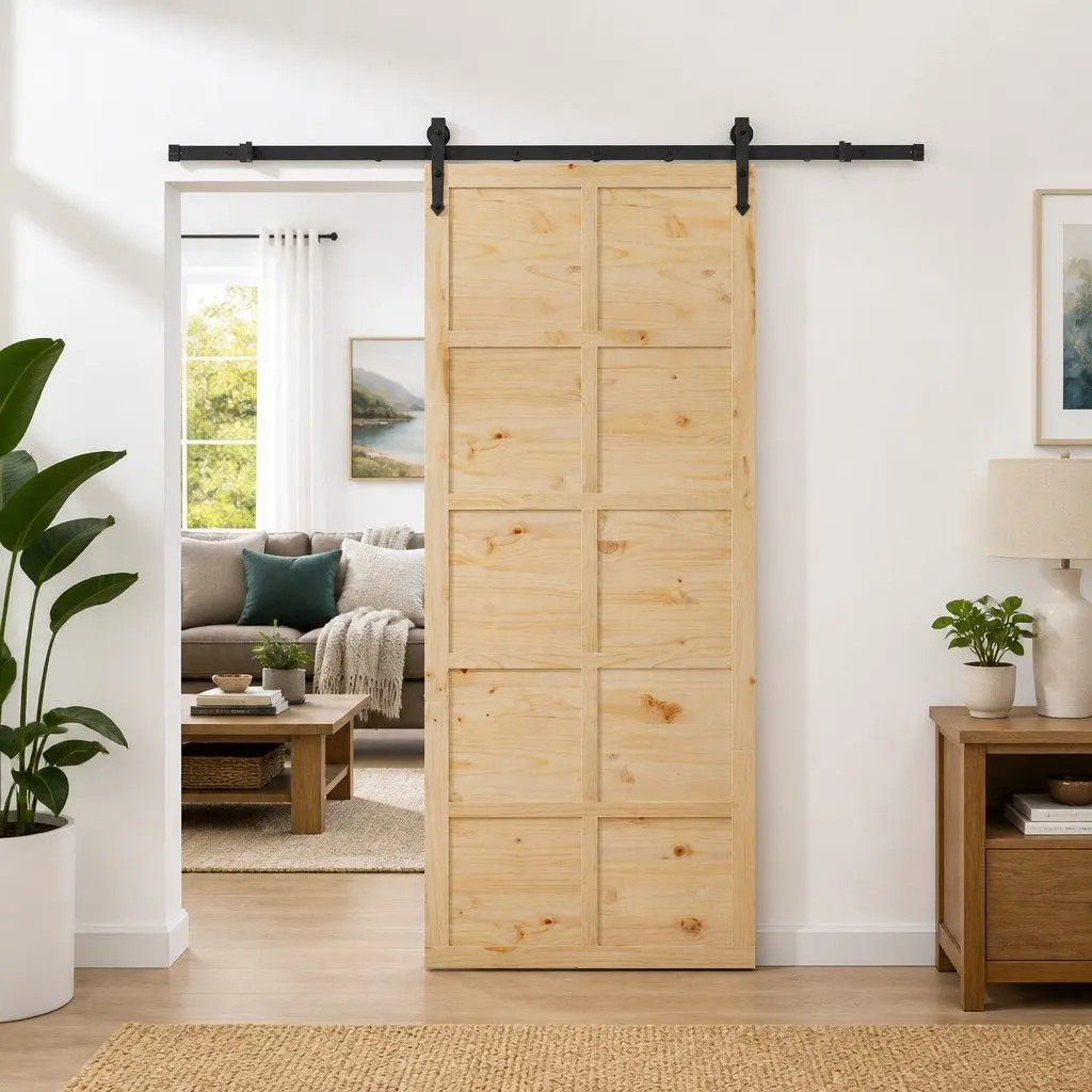 Sliding Door Solid Pine Wood 100 x 208 cm Brown Modern Interior Space-Saving