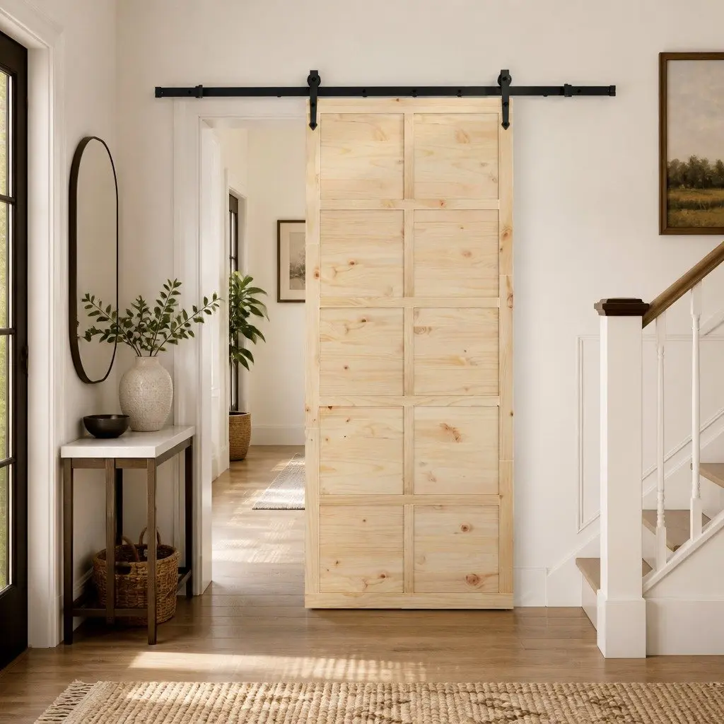 Sliding Door Natural Solid Pine Wood 90 x 208 cm Modern Interior Room Divider