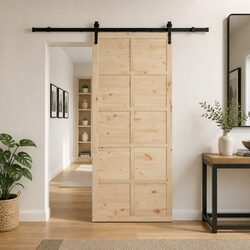 Sliding Door Solid Pine Wood Natural Brown 100 x 208 cm Modern Interior