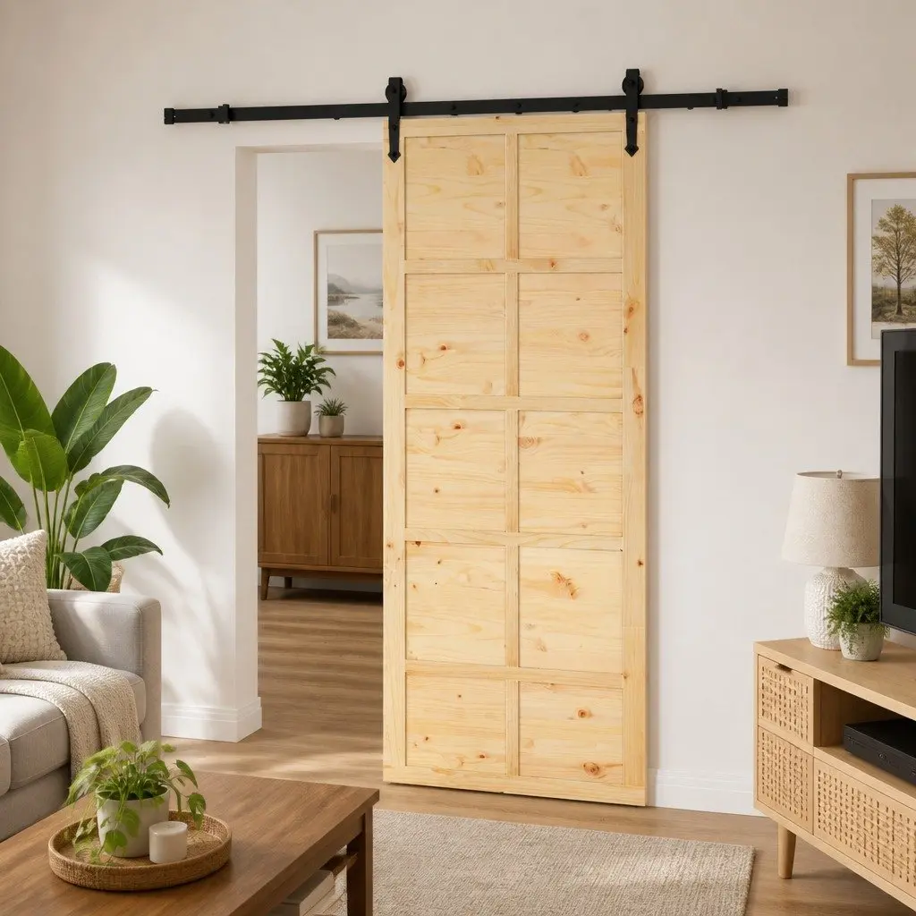 Sliding Door Modern Interior Room Divider Solid Pine Wood 80cm x 208cm Natural Brown