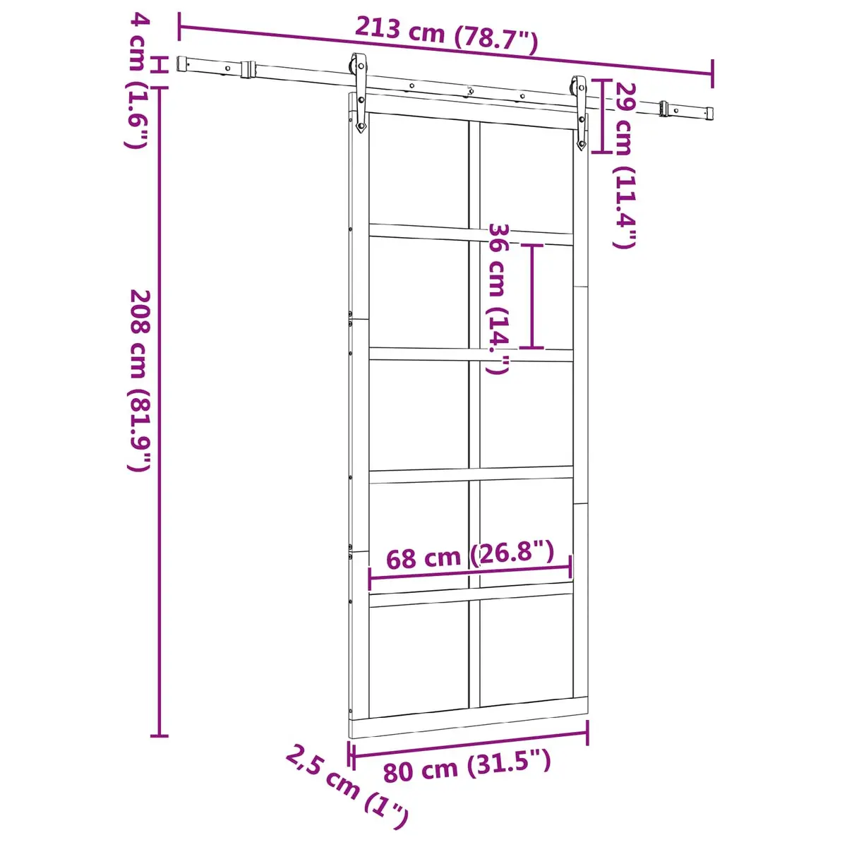 Sliding Door Modern Interior Room Divider Solid Pine Wood 80cm x 208cm Natural Brown