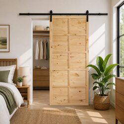 Sliding Door Natural Solid Pine Wood 90 x 208 cm Brown Home Interior Room