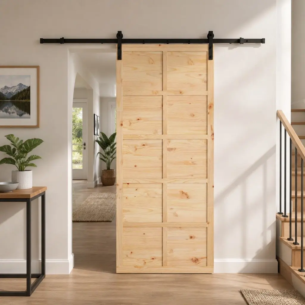 Sliding Door Solid Pine Wood 80 x 208 cm Brown Space-Saving Interior Home