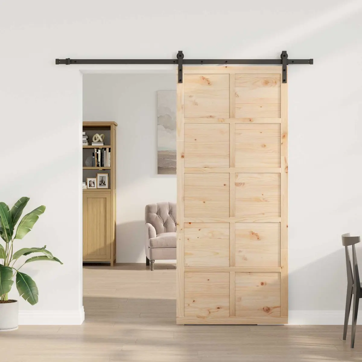 Sliding Door Solid Pine Wood 80 x 208 cm Brown Space-Saving Interior Home