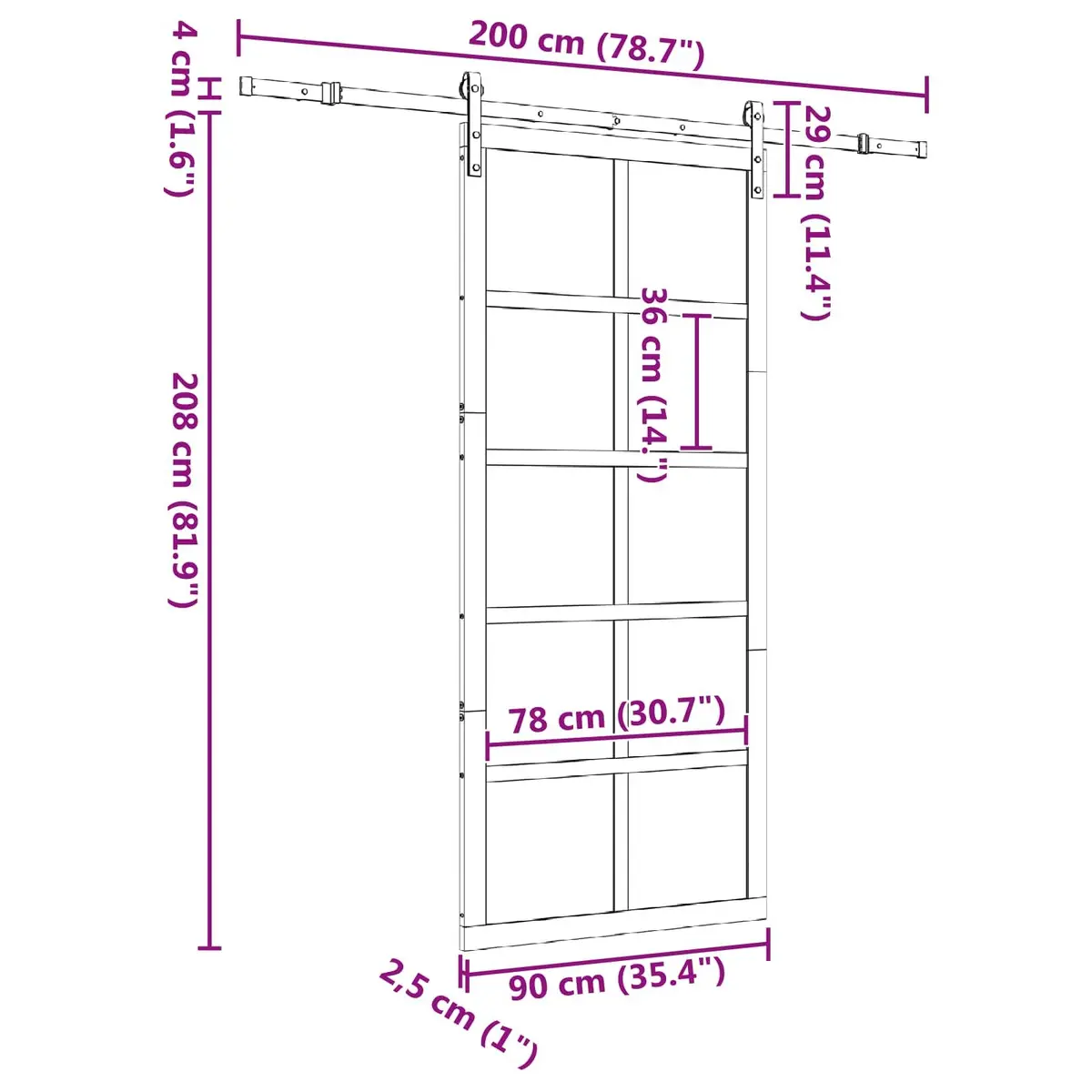 Sliding Door Natural Solid Pine Wood 90 x 208 cm Modern Home Interior Space