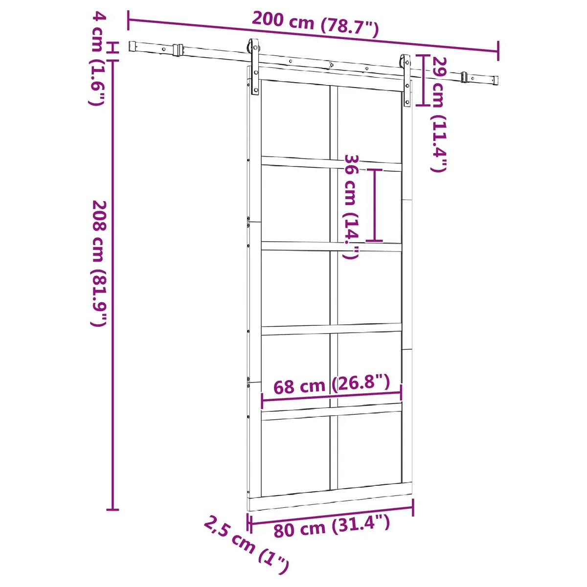 Sliding Door 80 x 208 cm for Small Spaces