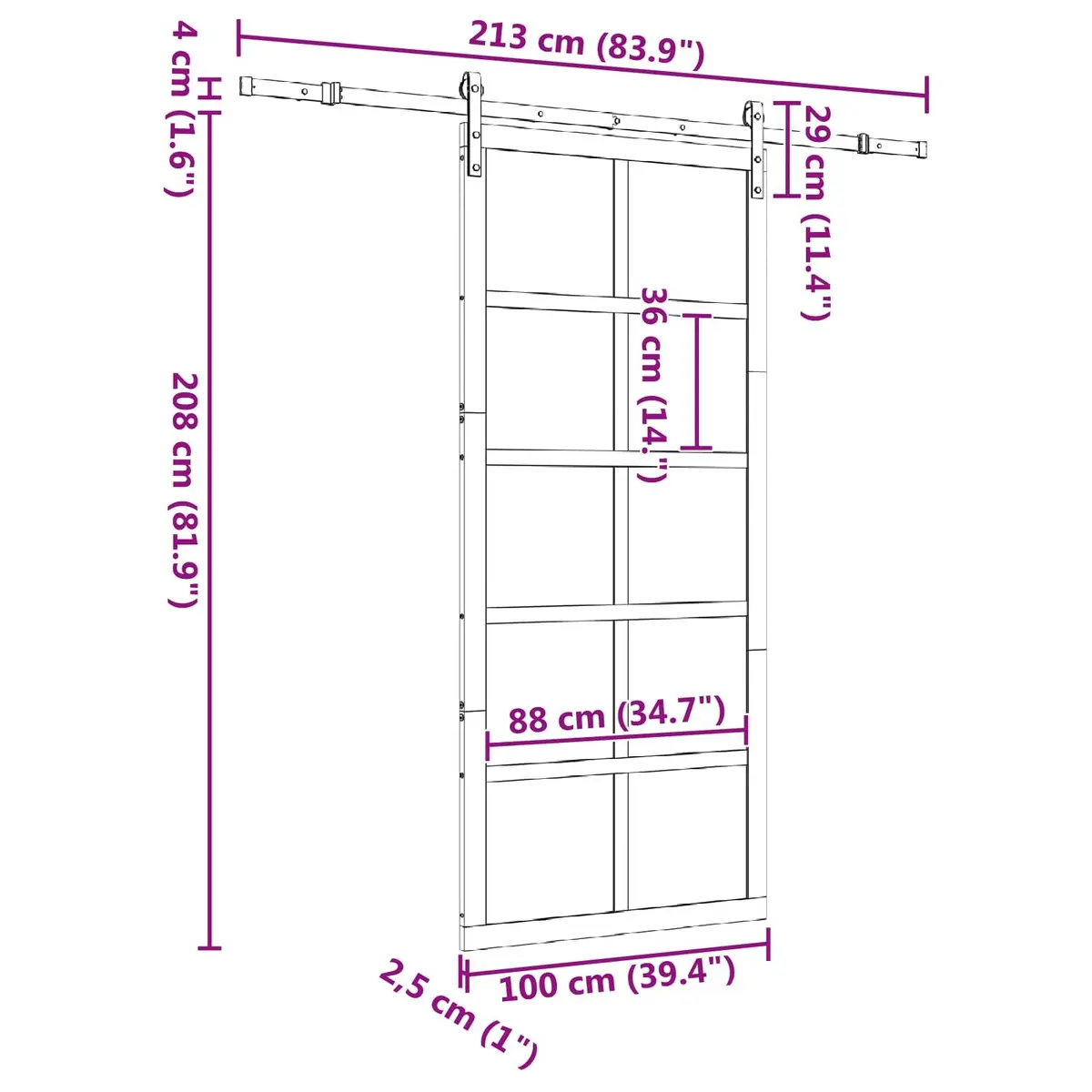 Sliding Door Solid Pine Wood 100 x 208 cm Brown Space-Saving Interior