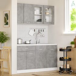 Kitchen Cabinet Set 4 Piece Grey Storage Unit Engineered Wood Drawers Shelves