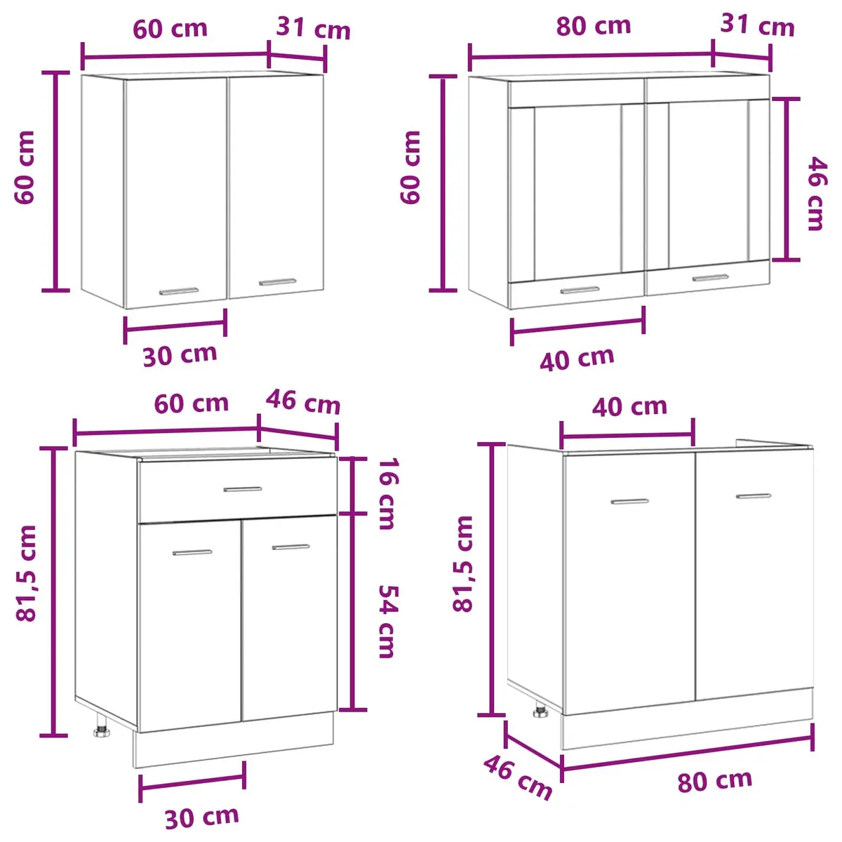Kitchen Cabinet Set 4 Piece Grey Storage Unit Engineered Wood Drawers Shelves