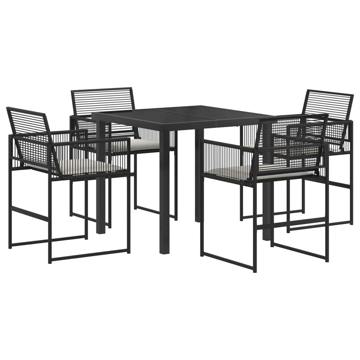 Outdoor Dining Set Poly Rattan 5 Piece Black with Glass Table