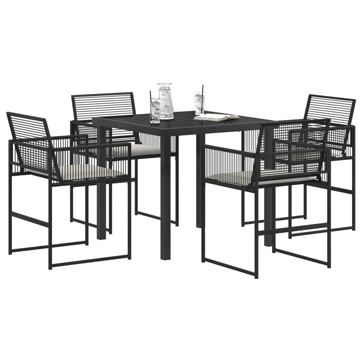 Outdoor Dining Set Poly Rattan 5 Piece Black with Glass Table