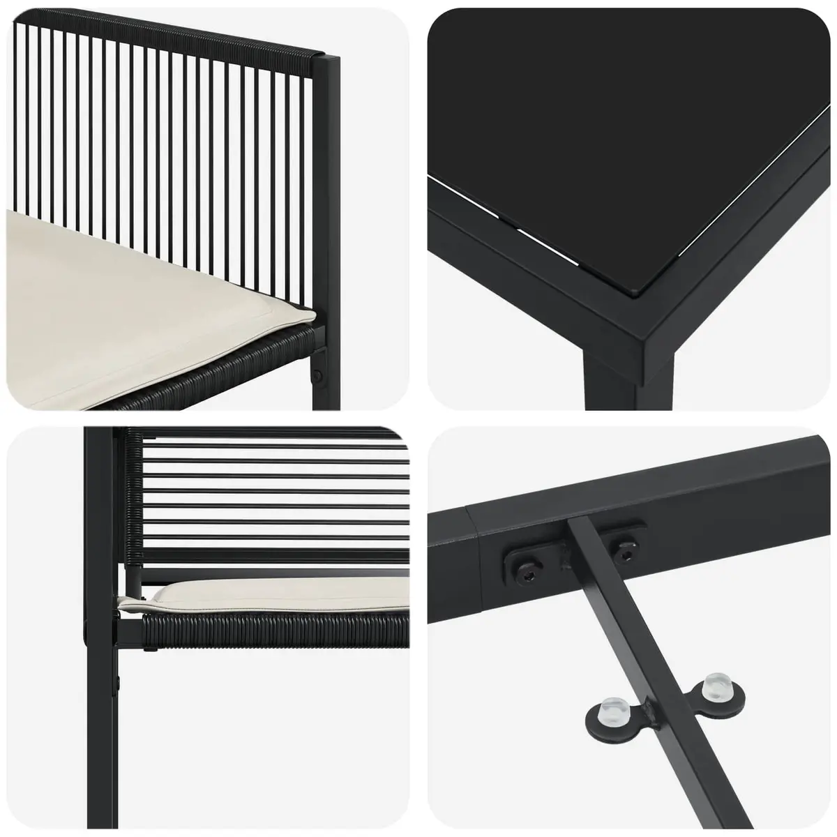 Outdoor Dining Set Poly Rattan 5 Piece Black with Glass Table