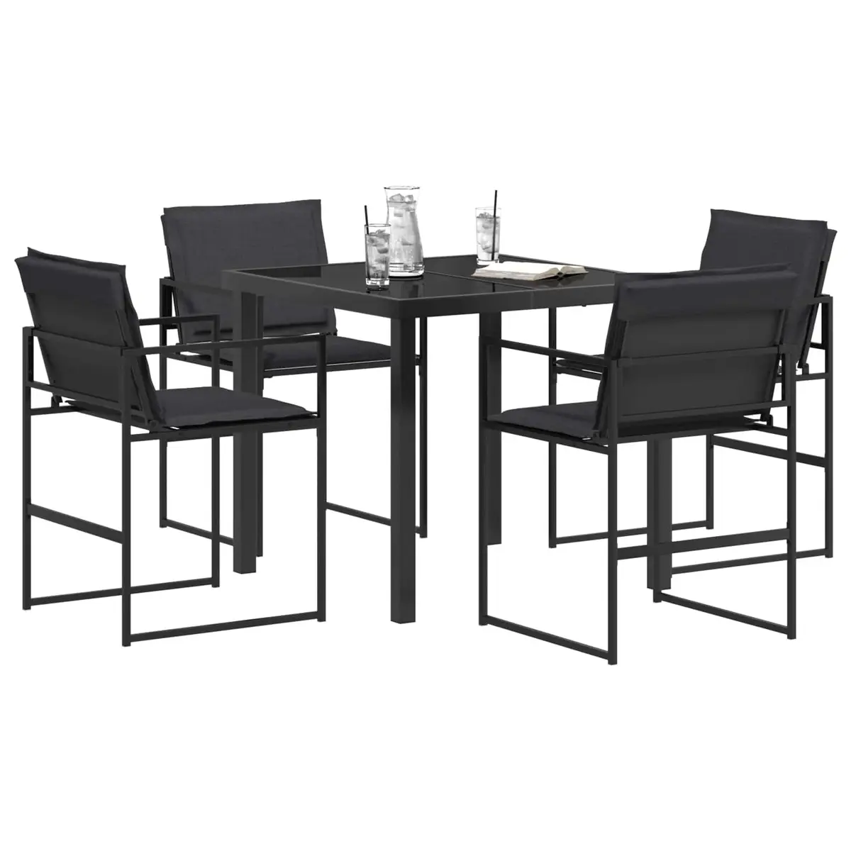Outdoor Dining Set 5 Piece Black Powder-coated Steel Frame Tempered Glass