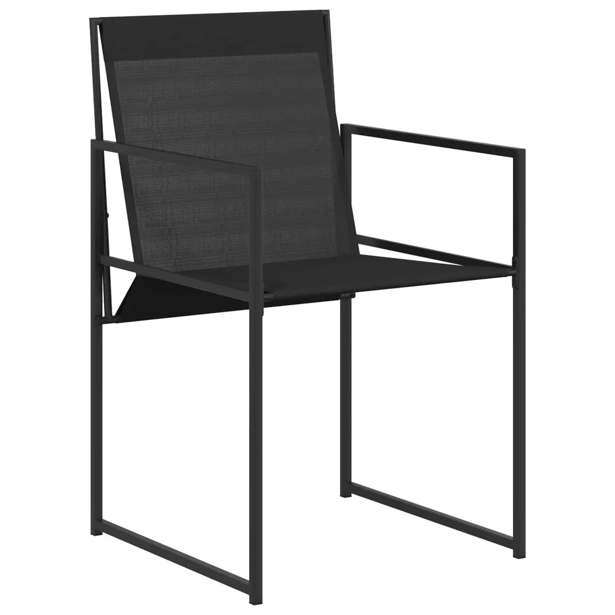 5 Piece Garden Dining Set Black Textilene Steel Outdoor Furniture with Tempered Glass Tabletop