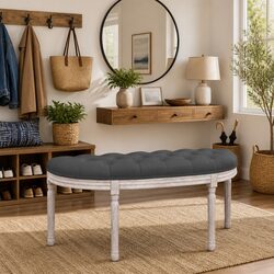Bench Velvet Grey 110.5x45x49 cm Furniture Seating Foyer Entryway Living Room