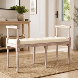 Linen Bench 110x40x70 cm Foyer Entryway Seating Wood Legs Upholstered Tufted