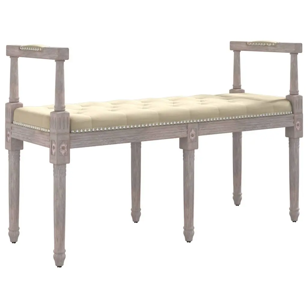 Bench Linen Upholstered 110x40x70 cm Beige Tufted Wood Legs