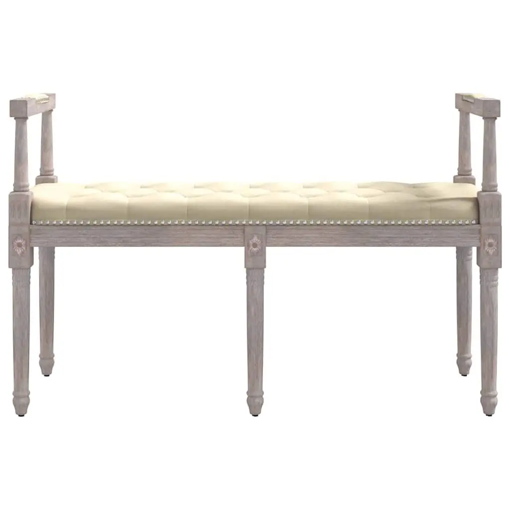 Bench Linen Upholstered 110x40x70 cm Beige Tufted Wood Legs