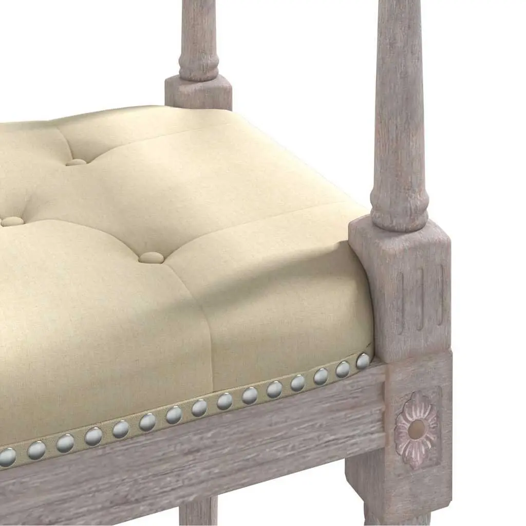 Bench Linen Upholstered 110x40x70 cm Beige Tufted Wood Legs