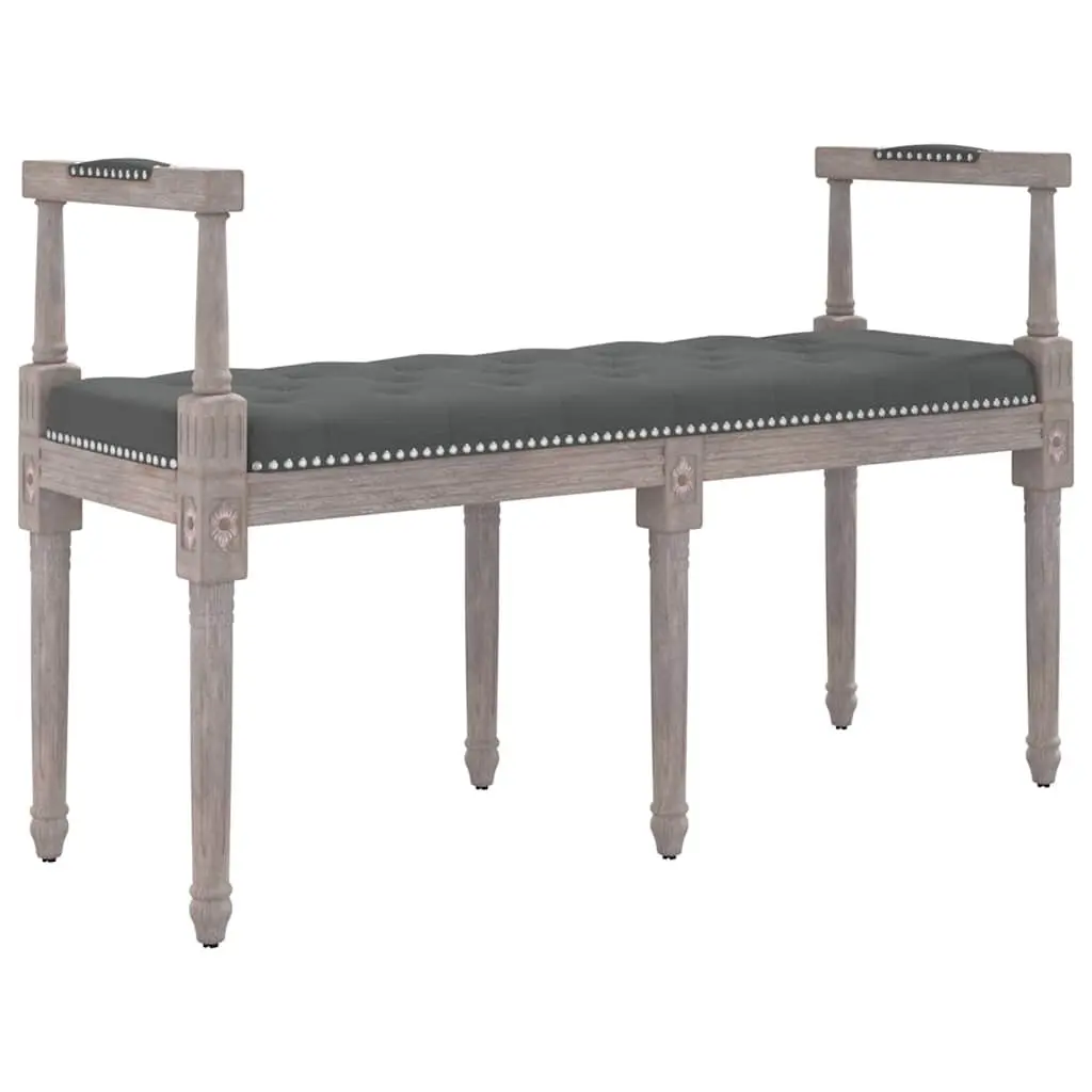 Bench Fabric Upholstery Grey Tufted Padded Cushion Wooden Legs