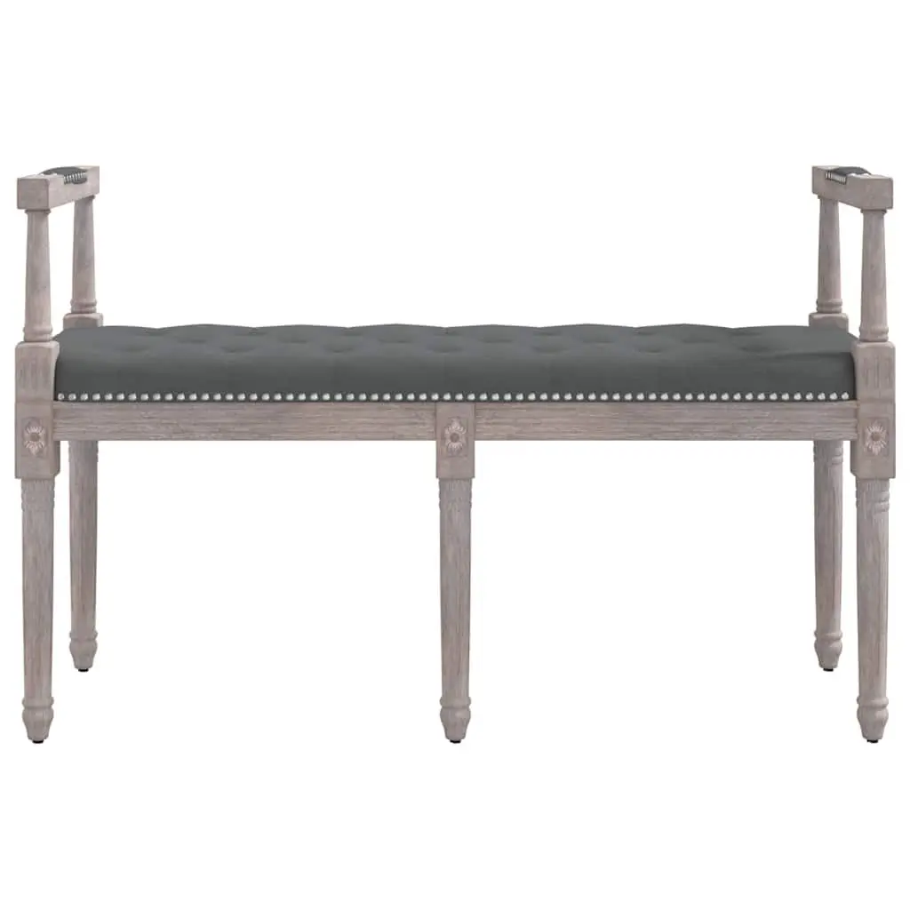 Bench Fabric Upholstery Grey Tufted Padded Cushion Wooden Legs