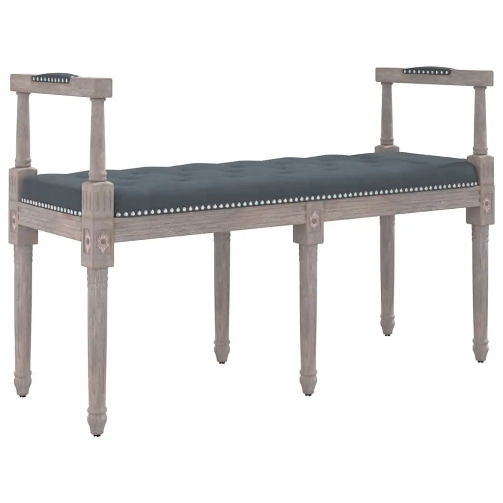 Bench Velvet Upholstery Dark Grey Tufted Seat Wooden Legs 110 x 40 x 70 cm Entryway Living Room