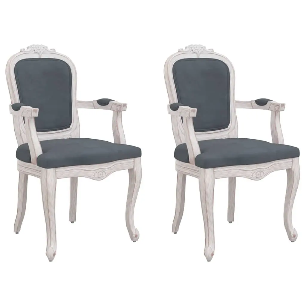Dining Chairs Velvet Grey Set of 2 Wooden Legs