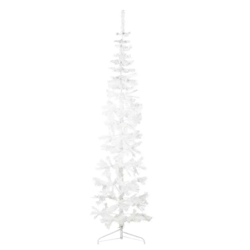 Slim Artificial Half Christmas Tree with Stand White 210cm Holiday Seasonal