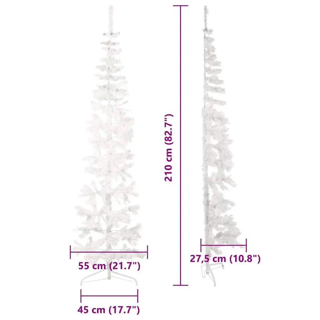 Slim Artificial Half Christmas Tree with Stand White 210cm Holiday Seasonal
