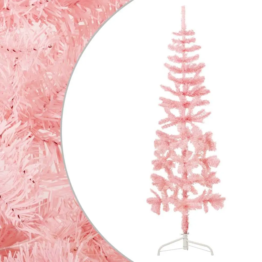 Slim Artificial Half Christmas Tree with Stand Pink 180cm Holiday Decor