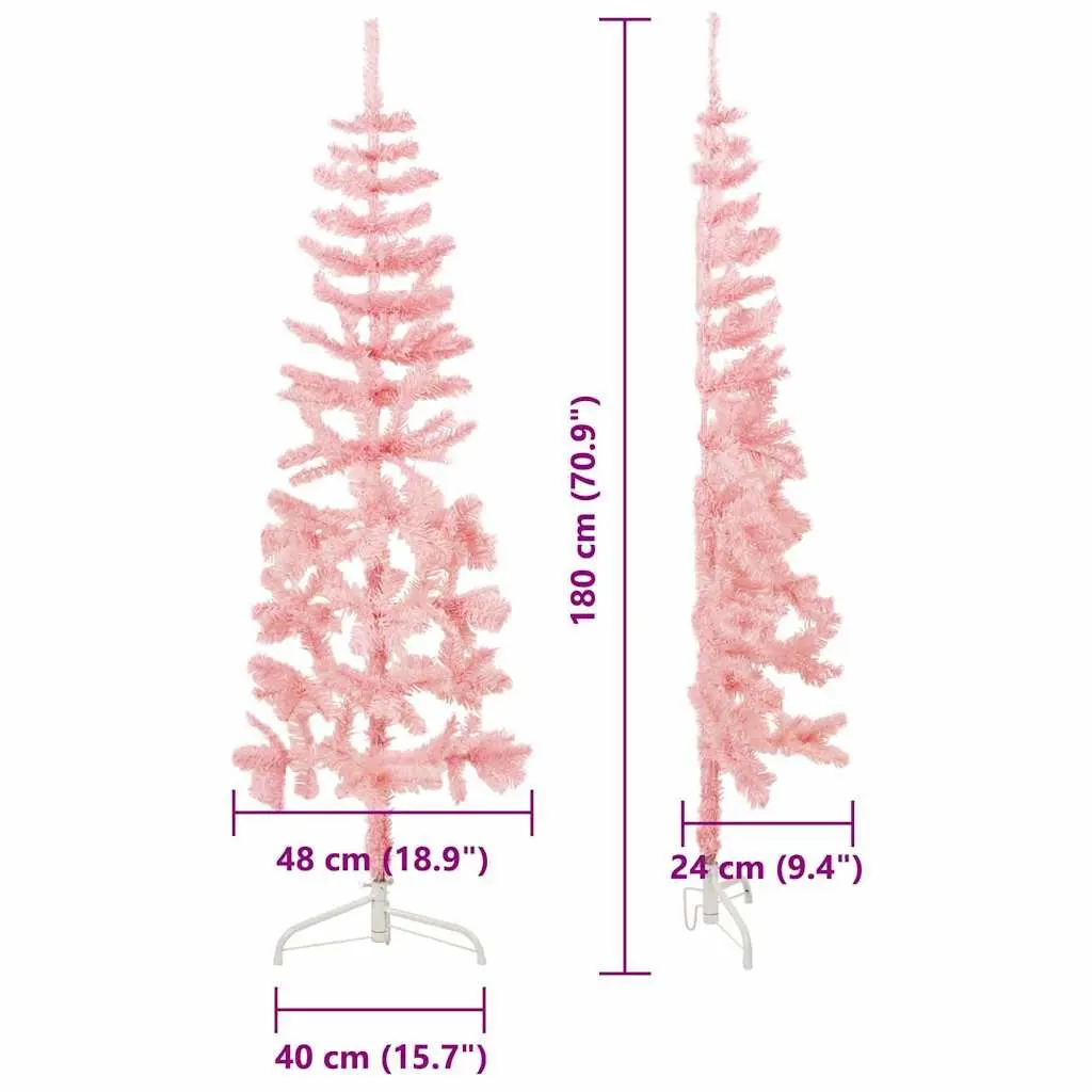 Slim Artificial Half Christmas Tree with Stand Pink 180cm Holiday Decor