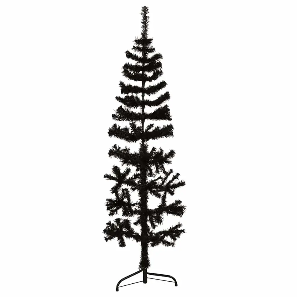 Slim Artificial Half Christmas Tree with Stand Black 150cm Space-Saving Holiday