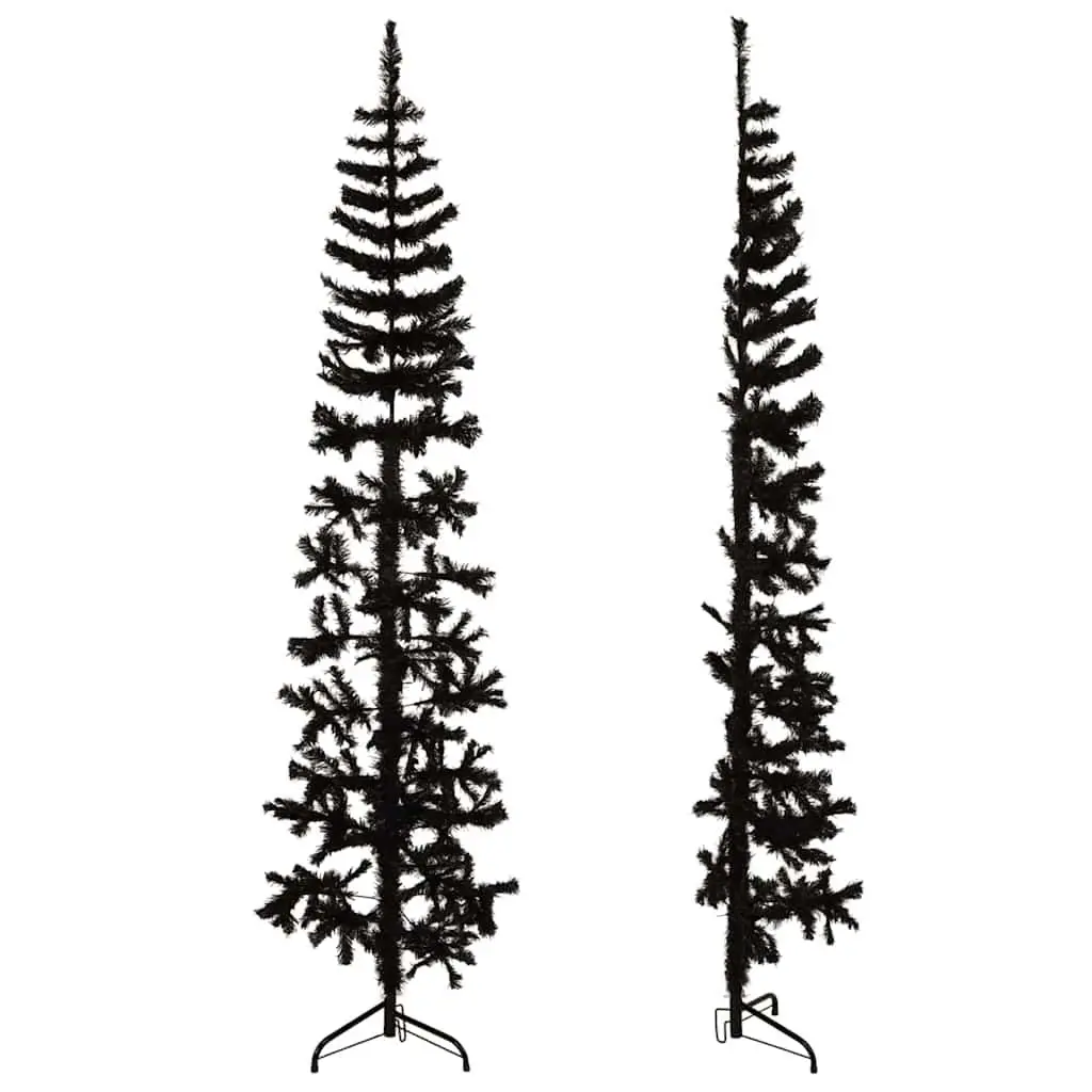 Slim Black Artificial Half Christmas Tree 180cm Space Saving Holiday Decor