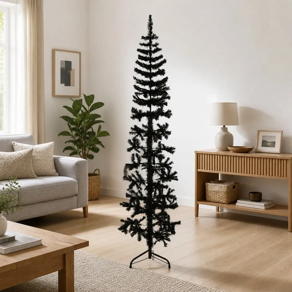 210cm Slim Black Half Christmas Tree for Small Spaces