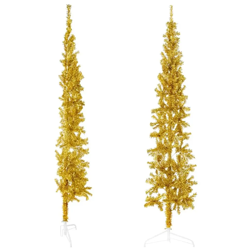 Slim Artificial Half Christmas Tree with Stand Holiday Decoration 240cm Gold