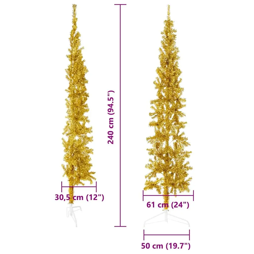 Slim Artificial Half Christmas Tree with Stand Holiday Decoration 240cm Gold