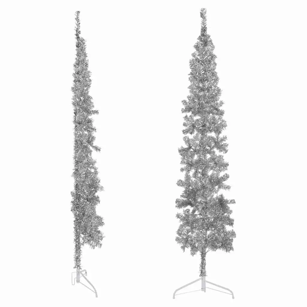 Slim Silver Artificial Half Christmas Tree 240cm Wall Mounted Home Decor