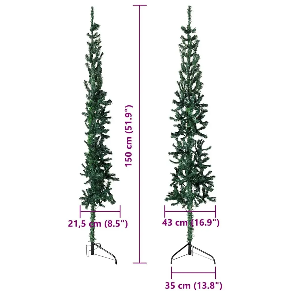 Half Christmas Tree Slim Green 150cm Artificial with Stand