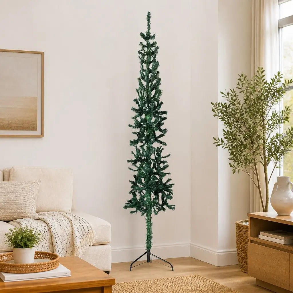 Slim Artificial Half Christmas Tree with Stand Green 240cm Holiday Decoration