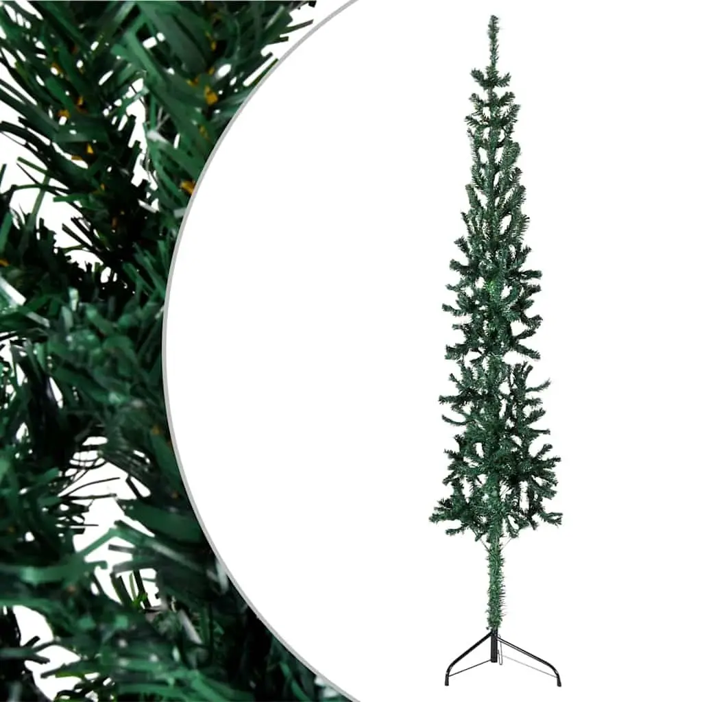 Slim Artificial Half Christmas Tree with Stand Green 240cm Holiday Decoration
