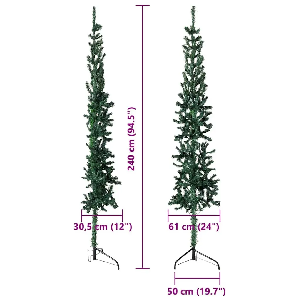 Slim Artificial Half Christmas Tree with Stand Green 240cm Holiday Decoration
